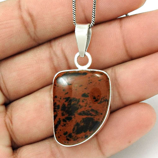 Birthday Gift For Her Natural Mahogany Obsidian Pendant Ethnic 925 Silver M20