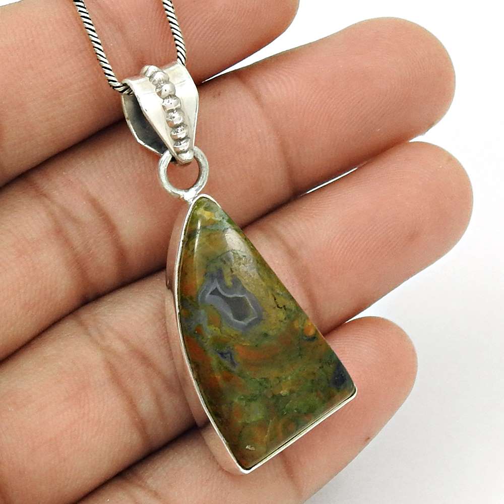 Birthday Gift For Her Natural Ocean Jasper Pendant Tribal 925 Silver O20