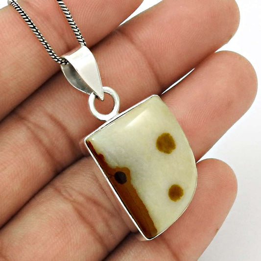 Natural Polka Dot Agate Gemstone Pendant Bohemian 925 Sterling Silver X13