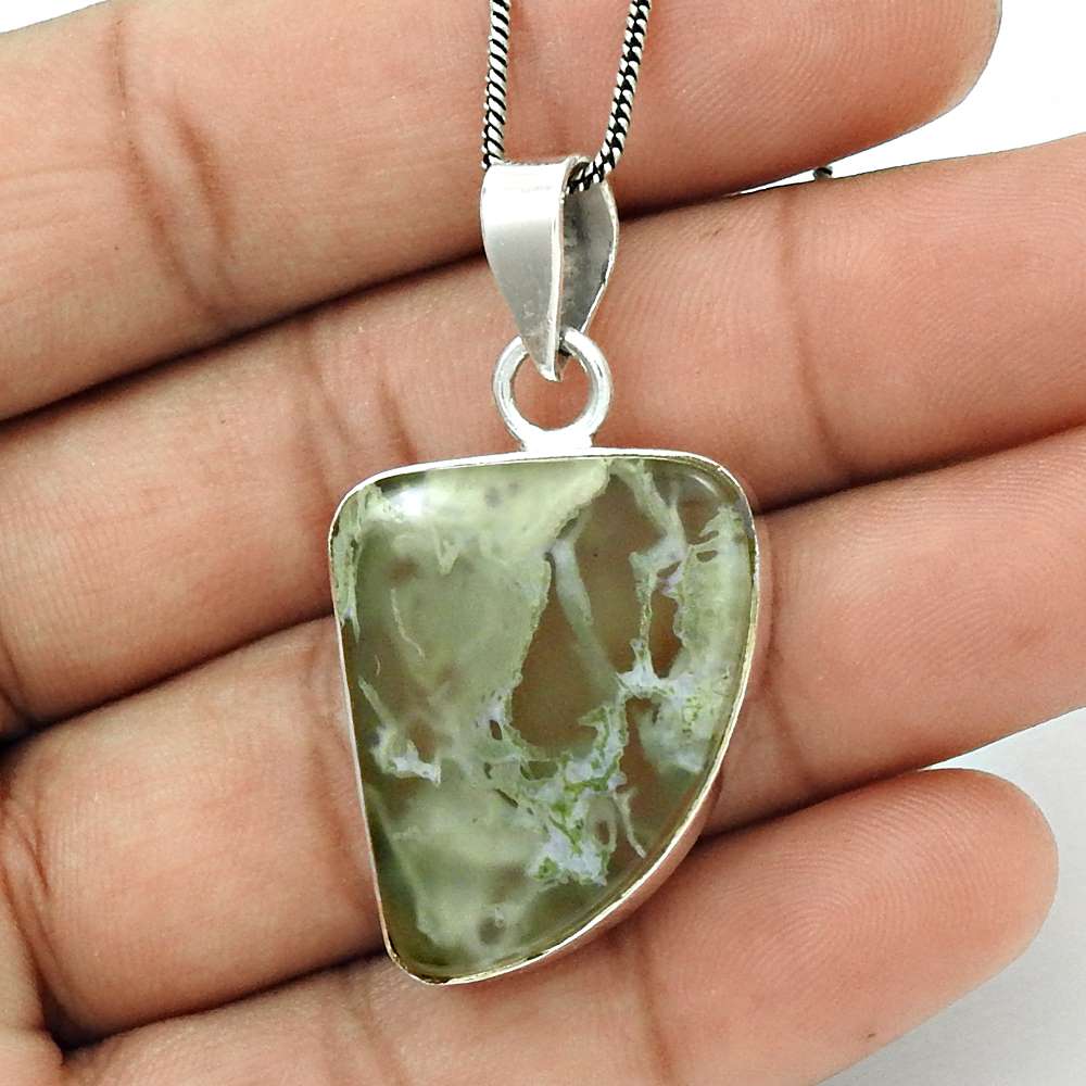 Anniversary Gift For Her Natural Moss Agate Pendant Ethnic 925 Silver S20