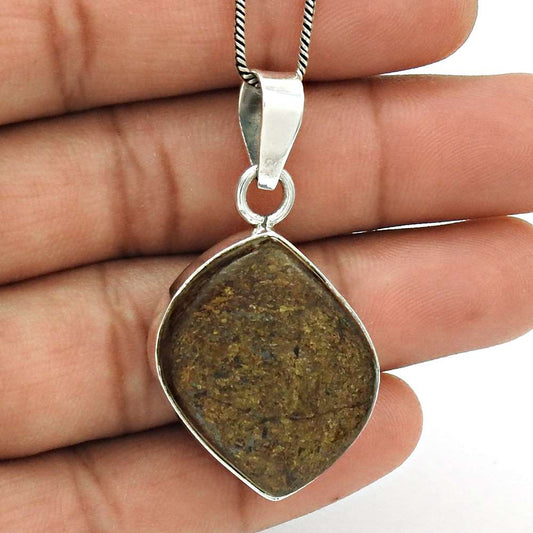 Gift For Her 925 Sterling Silver Natural Bronzite Gemstone Pendant Boho V20