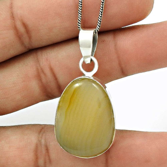Natural Yellow Onyx Gemstone Pendant Stylish 925 Sterling Silver Jewelry X20