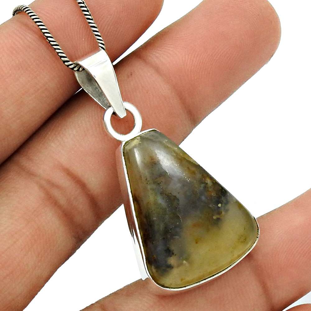 Anniversary Gift For Her Natural Moss Agate Pendant Ethnic 925 Silver Y20