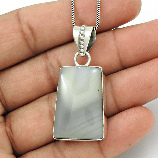 Natural Botswana Agate Gemstone 925 Silver Pendant Vintage For Girls Z20