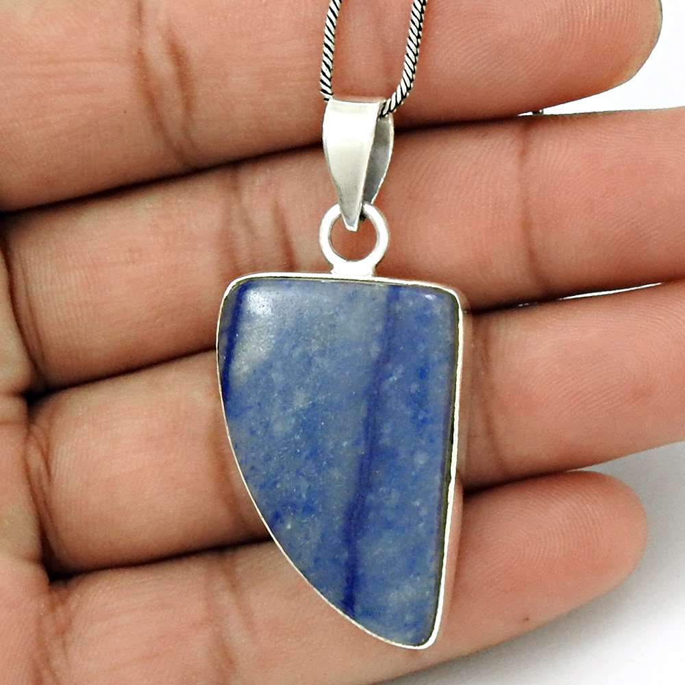 Natural Sodalite Gemstone Pendant Tribal 925 Sterling Silver Indian Jewelry A21