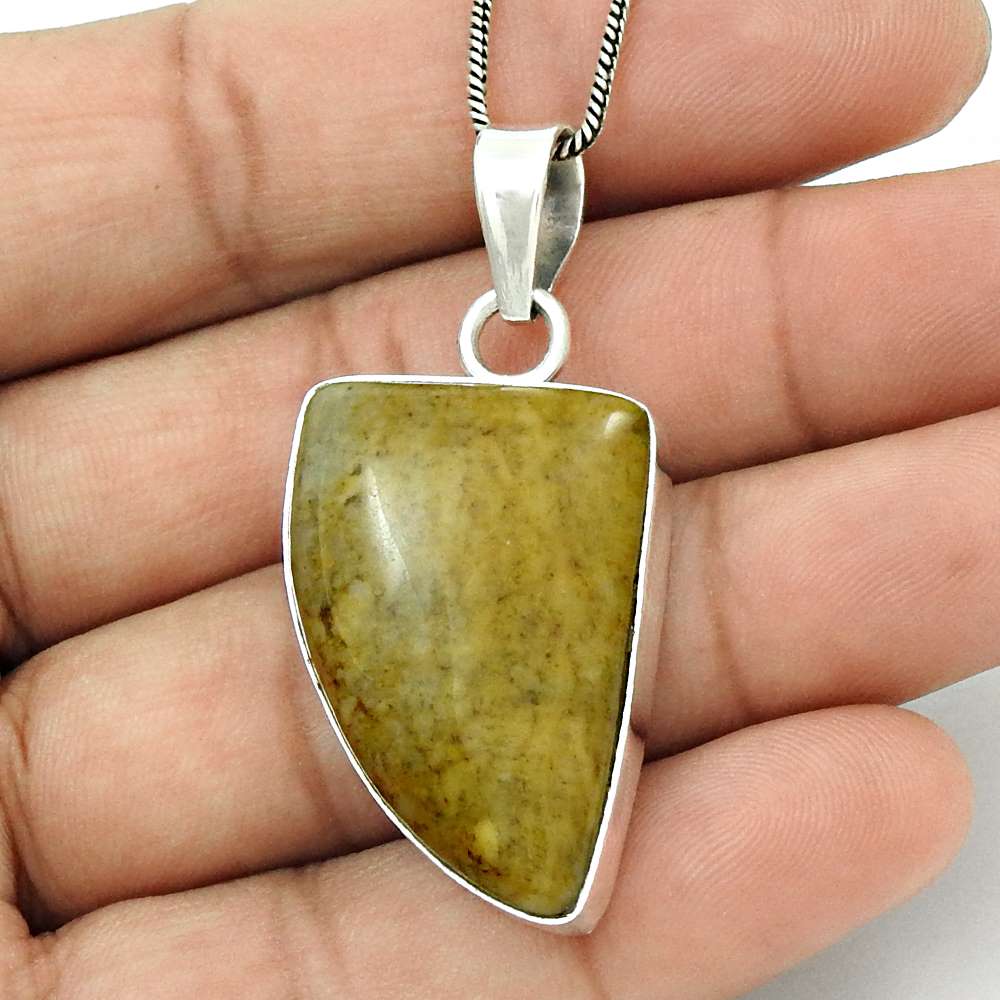 Natural Jasper Gemstone Pendant Bohemian 925 Sterling Silver Indian Jewelry C21
