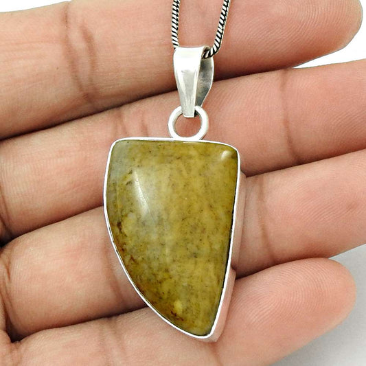 Natural Jasper Gemstone Pendant Bohemian 925 Sterling Silver Indian Jewelry C21