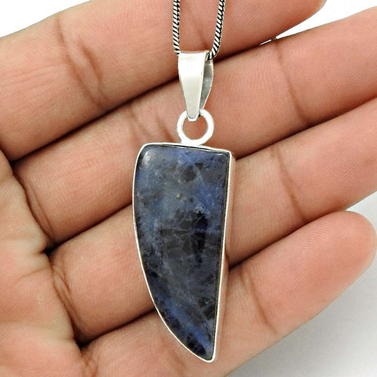 Anniversary Gift For Her Natural Sodalite Pendant Stylish 925 Silver D21