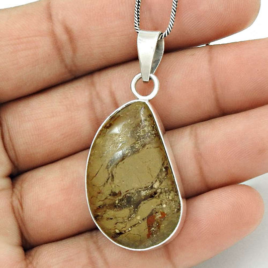 Gift For Her 925 Sterling Silver Natural Jasper Gemstone Pendant Ethnic E21