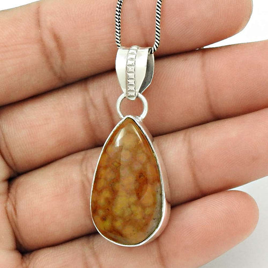 Birthday Gift For Her Natural Jasper Gemstone Pendant Vintage 925 Silver F21