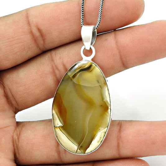 Birthday Gift For Her Natural Plume Agate Gemstone Pendant Ethnic 925 Silver J21