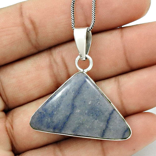 Anniversary Gift For Her Natural Sodalite Pendant Bohemian 925 Silver N21