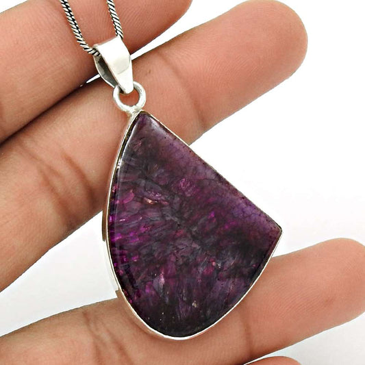 Gift For Her 925 Sterling Silver Natural Fuchsite Gemstone Pendant Vintage Q1