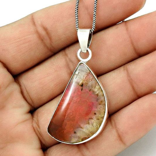 Natural Fuchsite Gemstone 925 Sterling Silver Pendant Bohemian For Women T21