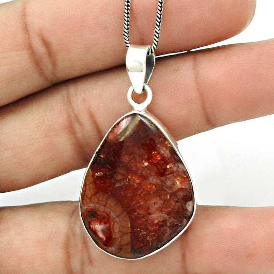 Natural Fuchsite Gemstone Pendant Stylish Red 925 Sterling Silver Jewelry U21