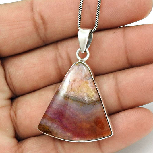 Birthday Gift For Her Natural Fuchsite Gemstone Pendant Ethnic 925 Silver V21