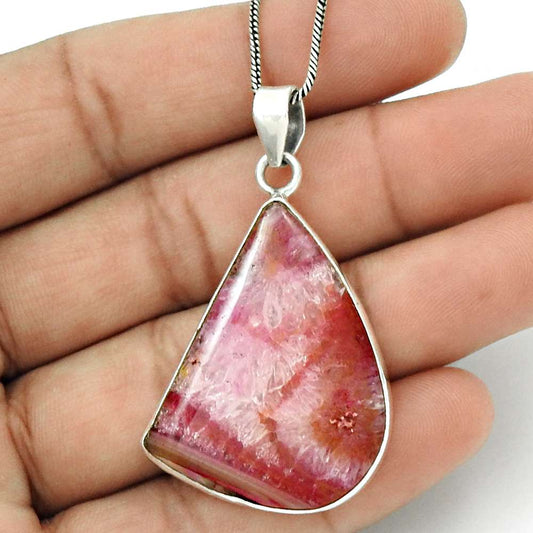 Natural Fuchsite Gemstone Pendant Vintage Pink 925 Sterling Silver Jewelry B22