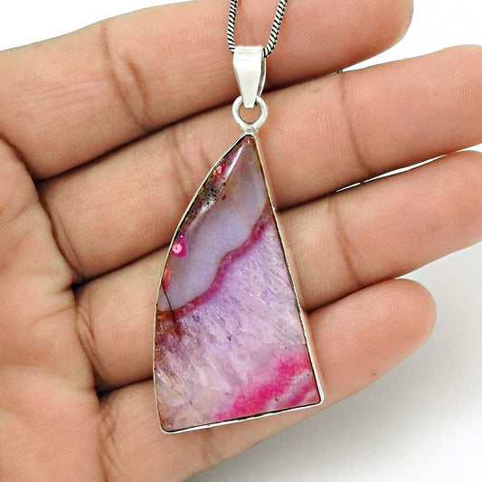 Gift For Her 925 Sterling Silver Natural Fuchsite Gemstone Pendant Bohemian E22