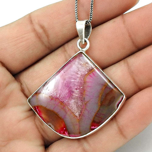 Natural Fuchsite Gemstone Pendant Tribal 925 Sterling Silver For Girls G22