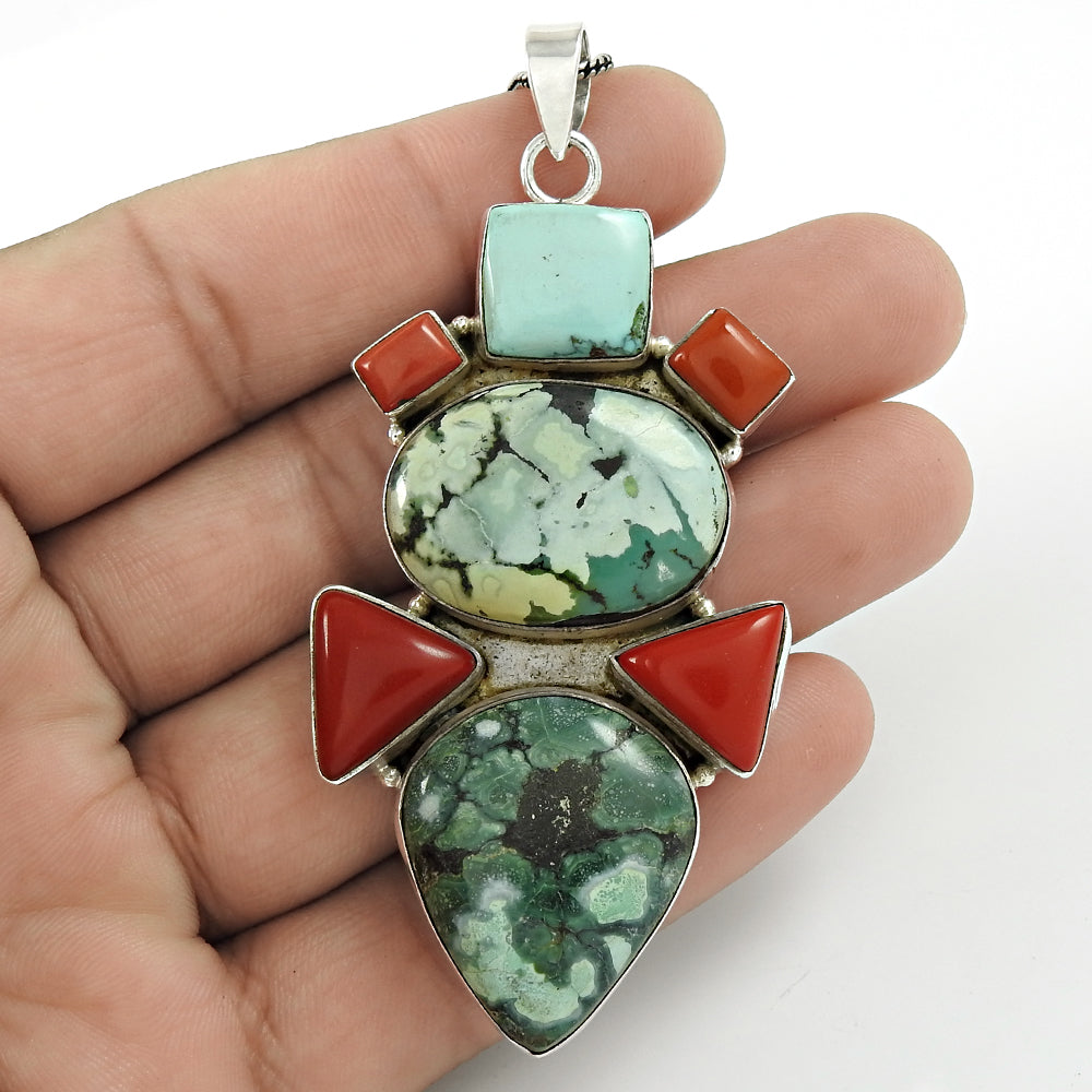 Natural Turquoise Gemstone Pendant 925 Sterling Silver Christmas Gift Jewelry V4