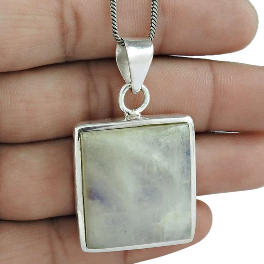 Halloween Gift Natural Rainbow Moonstone 925 Sterling Silver Pendant Y18