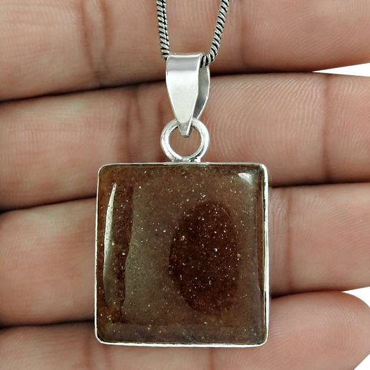 Natural Sunstone Gemstone Pendant Ethnic 925 Sterling Silver For Girls T6