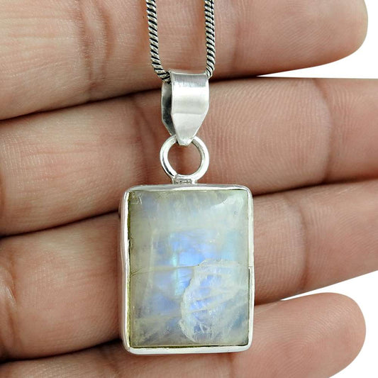 Natural Rainbow Moonstone Gemstone 925 Silver Pendant Bohemian For Girls R18