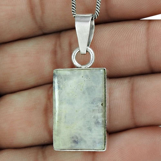 Natural Rainbow Moonstone Gemstone Pendant Ethnic 925 Silver For Women T18