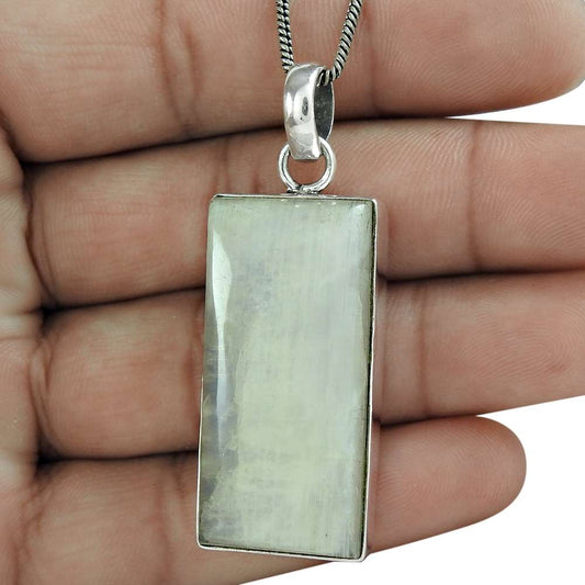 Natural Rainbow Moonstone Gemstone Pendant Bohemian 925 Sterling Silver V18