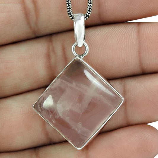 Halloween Gift Natural Rose Quartz Gemstone Pendant 925 Silver S12