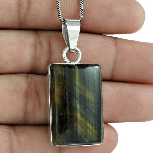 Anniversary Gift For Her Natural Tiger'S Eye Pendant Boho 925 Silver X19