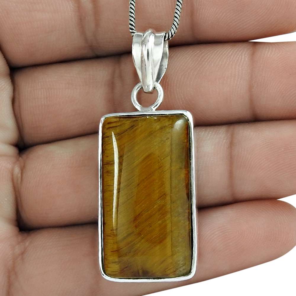 Gift For Women Pendant Bohemian 925 Silver Natural Tiger'S Eye Gemstone Y19