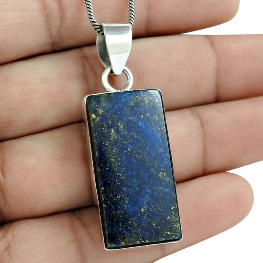 Natural Lapis Lazuli Gemstone Jewelry 925 Sterling Silver Pendant A13