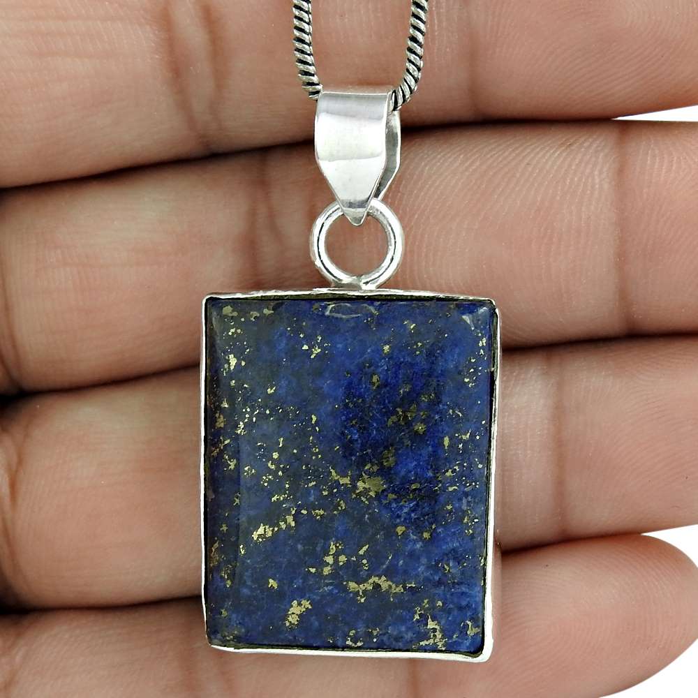 Natural Lapis Lazuli Gemstone Pendant 925 Sterling Silver Jewelry B13