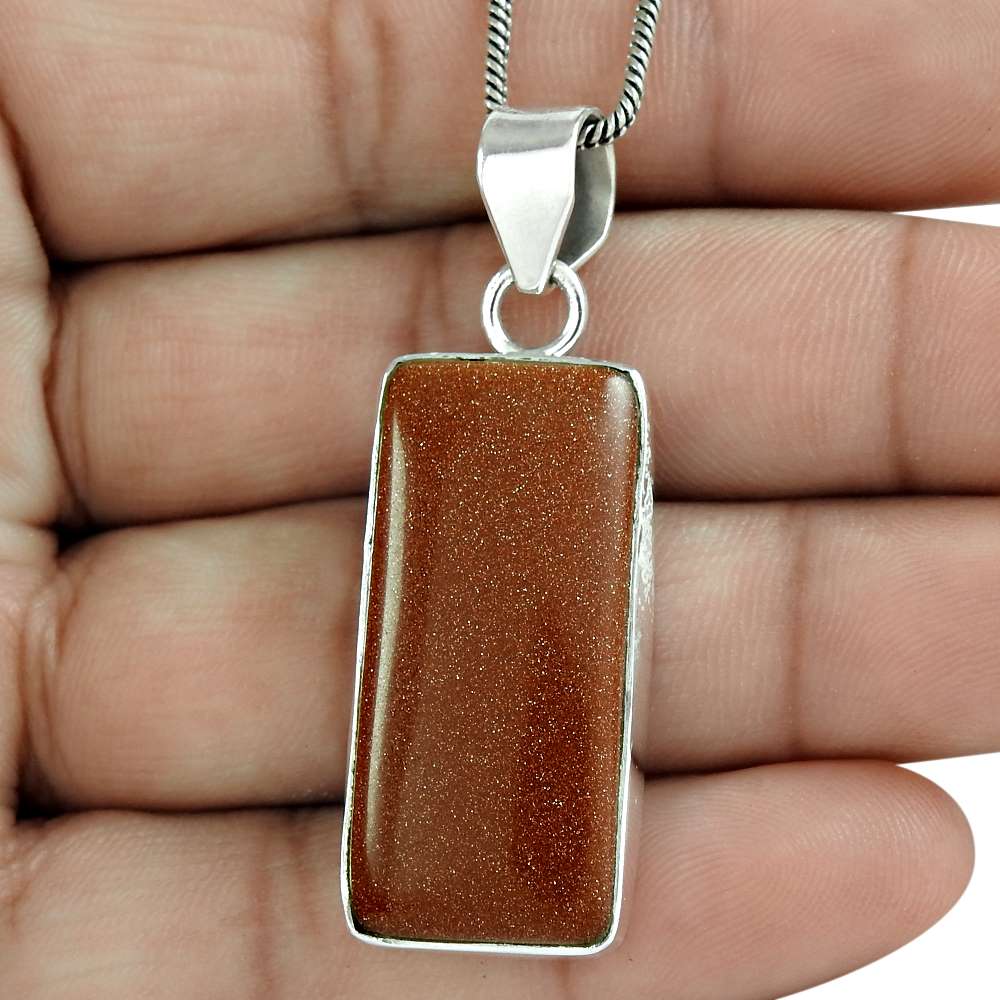 Natural Sunstone Gemstone Jewelry 925 Sterling Silver Pendant Boho For Girls C25