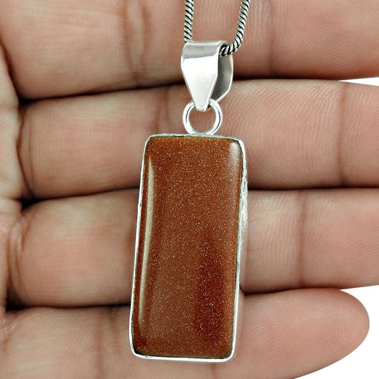 Natural Sunstone Gemstone Jewelry 925 Sterling Silver Pendant Boho For Girls C25