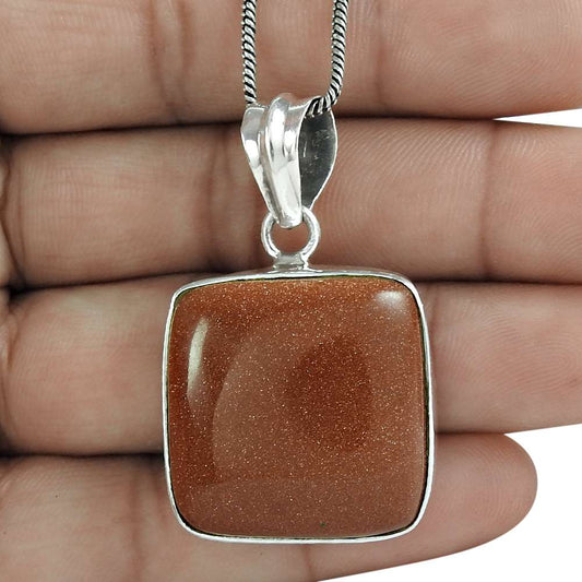 Birthday Gift For Her Natural Sunstone Gemstone Pendant Bohemian 925 Silver B84