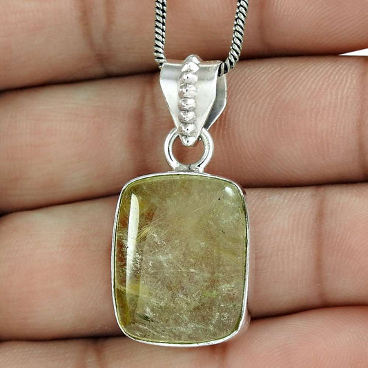 Natural Rutilated Quartz Gemstone 925 Silver Pendant Ethnic For Girls B14