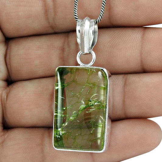 Anniversary Gift For Her Natural Snake Rutile Pendant Ethnic 925 Silver A76