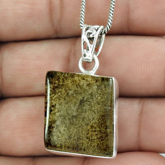 Natural Lodolite Gemstone Pendant 925 Sterling Silver Jewelry J13