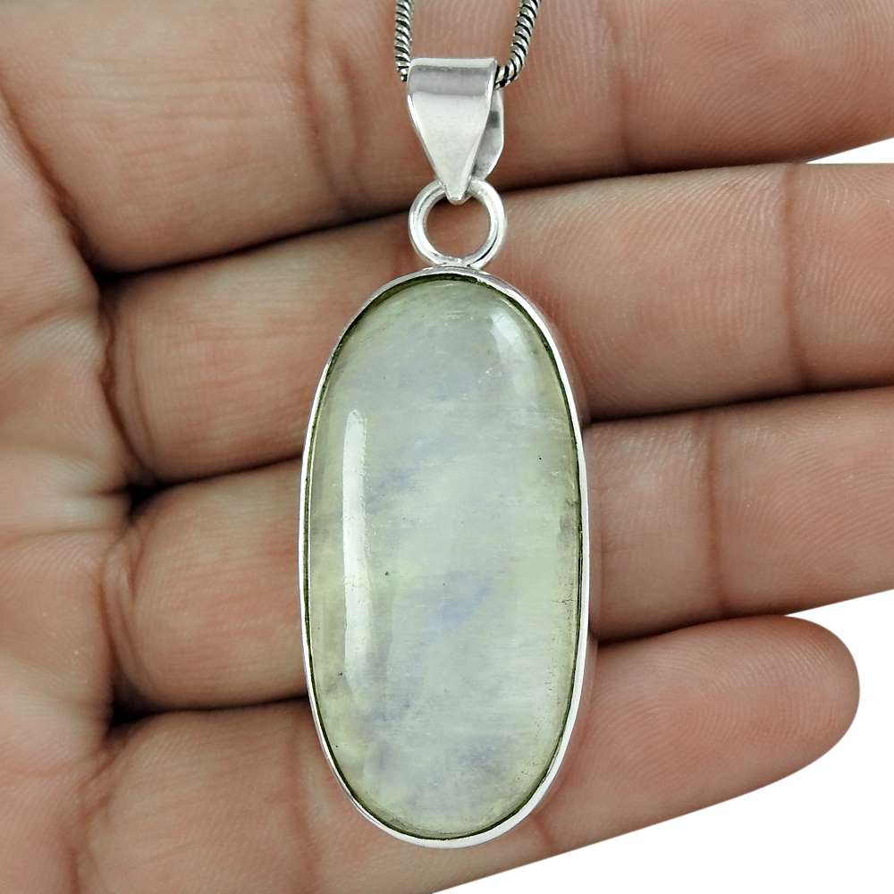 Natural Rainbow Moonstone Gemstone Pendant Boho 925 Silver For Girls H20