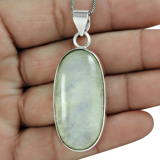 Natural Rainbow Moonstone Gemstone Pendant Boho 925 Silver For Girls H20