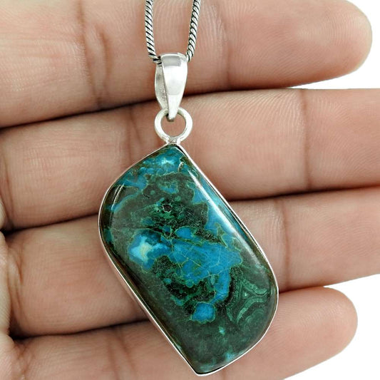 Halloween Gift Natural Azurite Gemstone Pendant 925 Sterling Silver E7