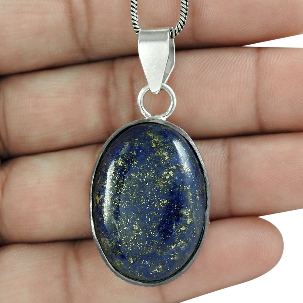 Natural Lapis Lazuli Gemstone Pendant 925 Sterling Silver Indian Jewelry F7