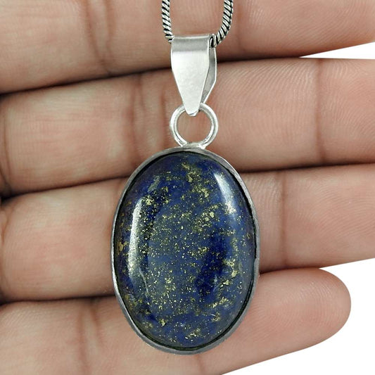 Natural Lapis Lazuli Gemstone Pendant 925 Sterling Silver Indian Jewelry F7