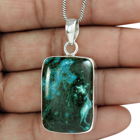 Wedding Gift For Her 925 Silver Natural Azurite Gemstone Pendant Vintage G5