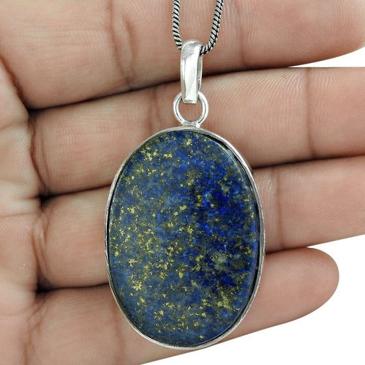 Natural Lapis Lazuli Gemstone Pendant Boho Blue 925 Sterling Silver Jewelry R39