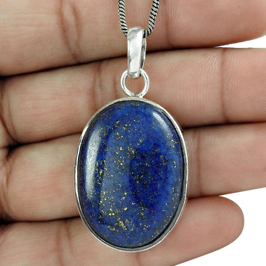 Natural Lapis Lazuli Gemstone 925 Sterling Silver Pendant Ethnic For Women Y14