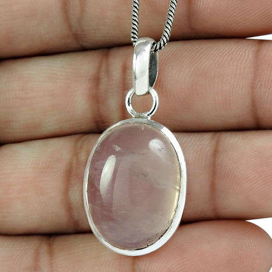 Natural Rose Quartz Gemstone Pendant Vintage 925 Sterling Silver For Girls X6