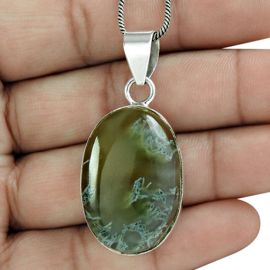 Natural Moss Agate Gemstone Jewelry 925 Sterling Silver Pendant For Girls G7